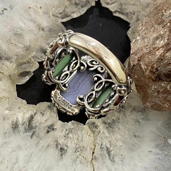 Carolyn Pollack Sterling Silver Blue Lace Agate & Green Variscite Ring For Women - Picture 7 of 10